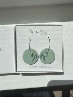 NWT Eucalyptus Round Dangle Earrings - Handmade in Australia